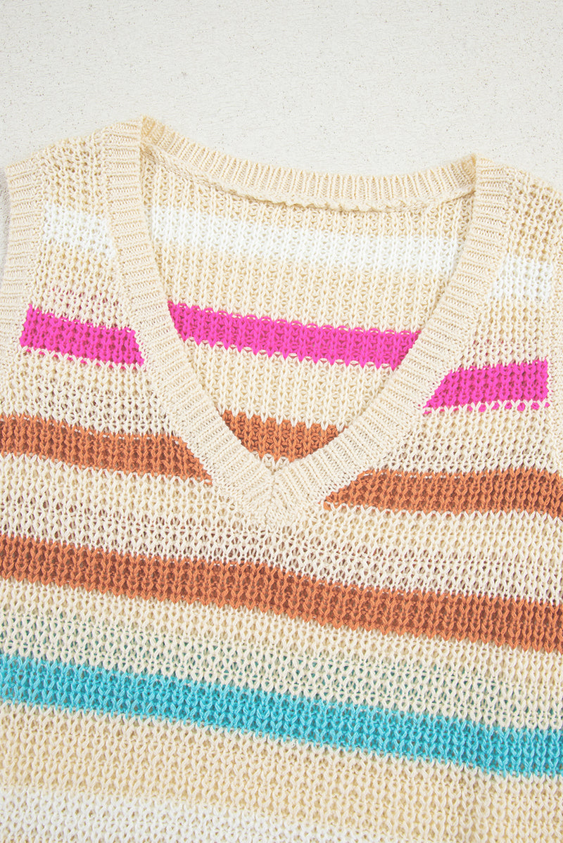 Stripe Textured Knit V Neck Sweater Vest