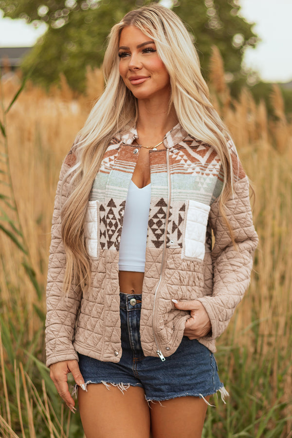 Light French Aztec Quilted Patchwork Western Fashion Jacket