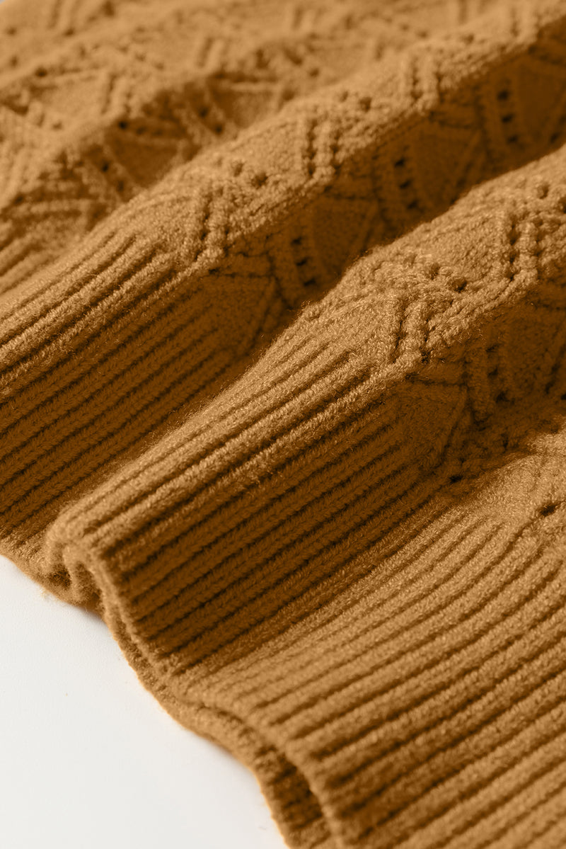 Hollow Out Crochet Ribbed Edge Balloon Sleeve Sweater