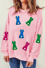 Easter Bunny Chenille Patched Graphic Drop Shoulder Sweatshirt