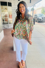 Abstract Print Half Sleeve Button up Loose Shirt