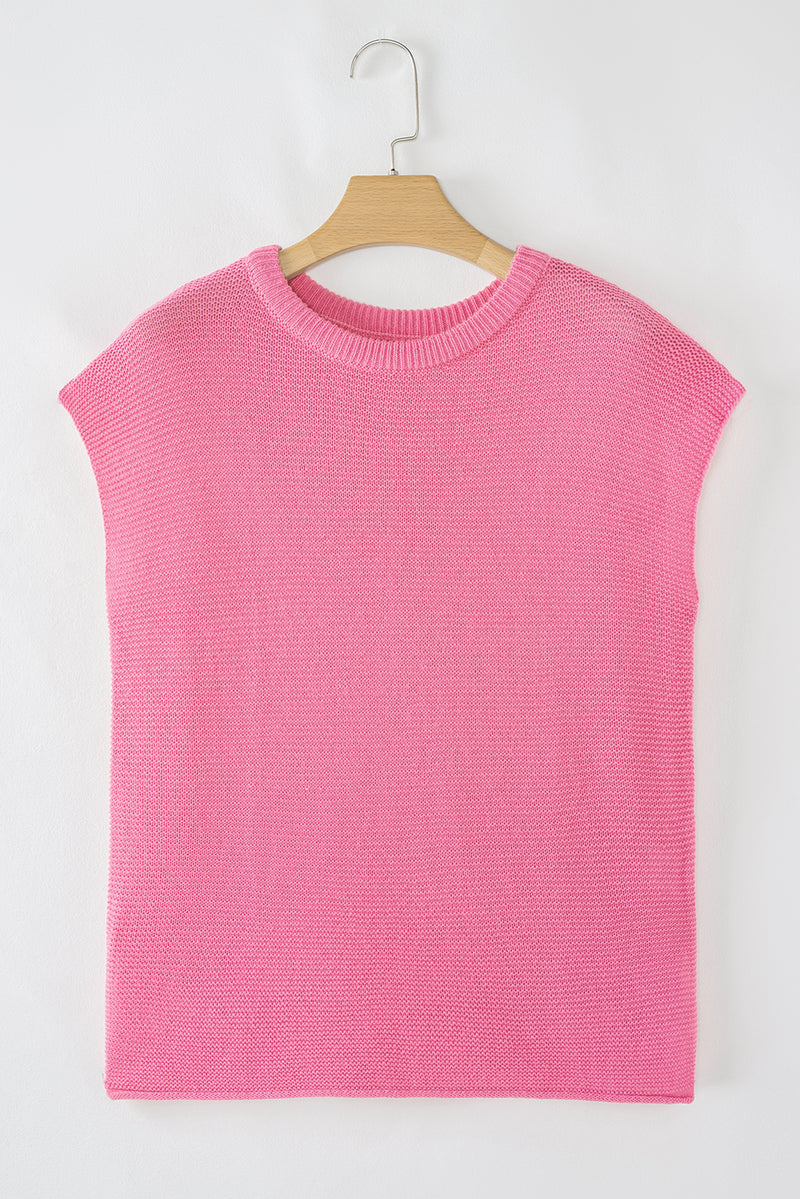 Bright Pink Solid Color Sweater Tee with Side Slits