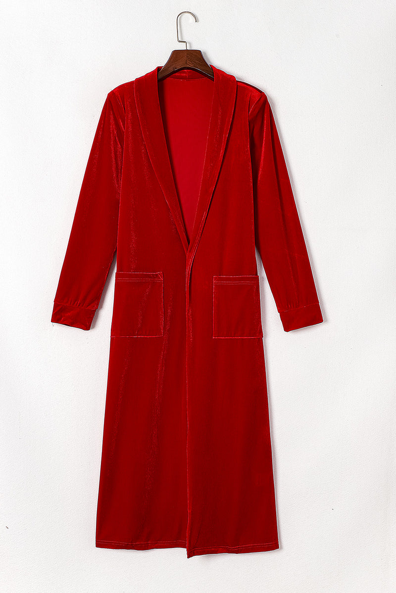 Velvet Open Front Pocketed Long Duster