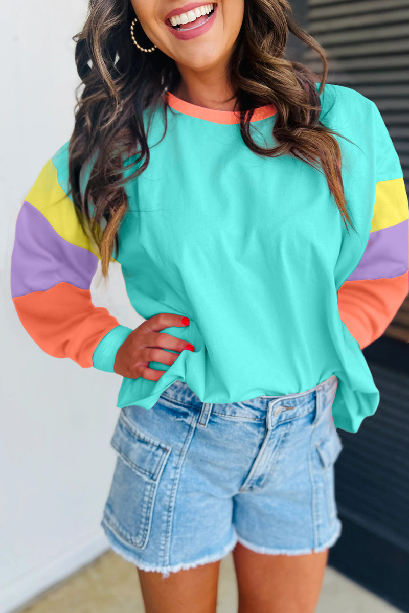 Timeless Color block Patchwork Long Sleeve Loose Top