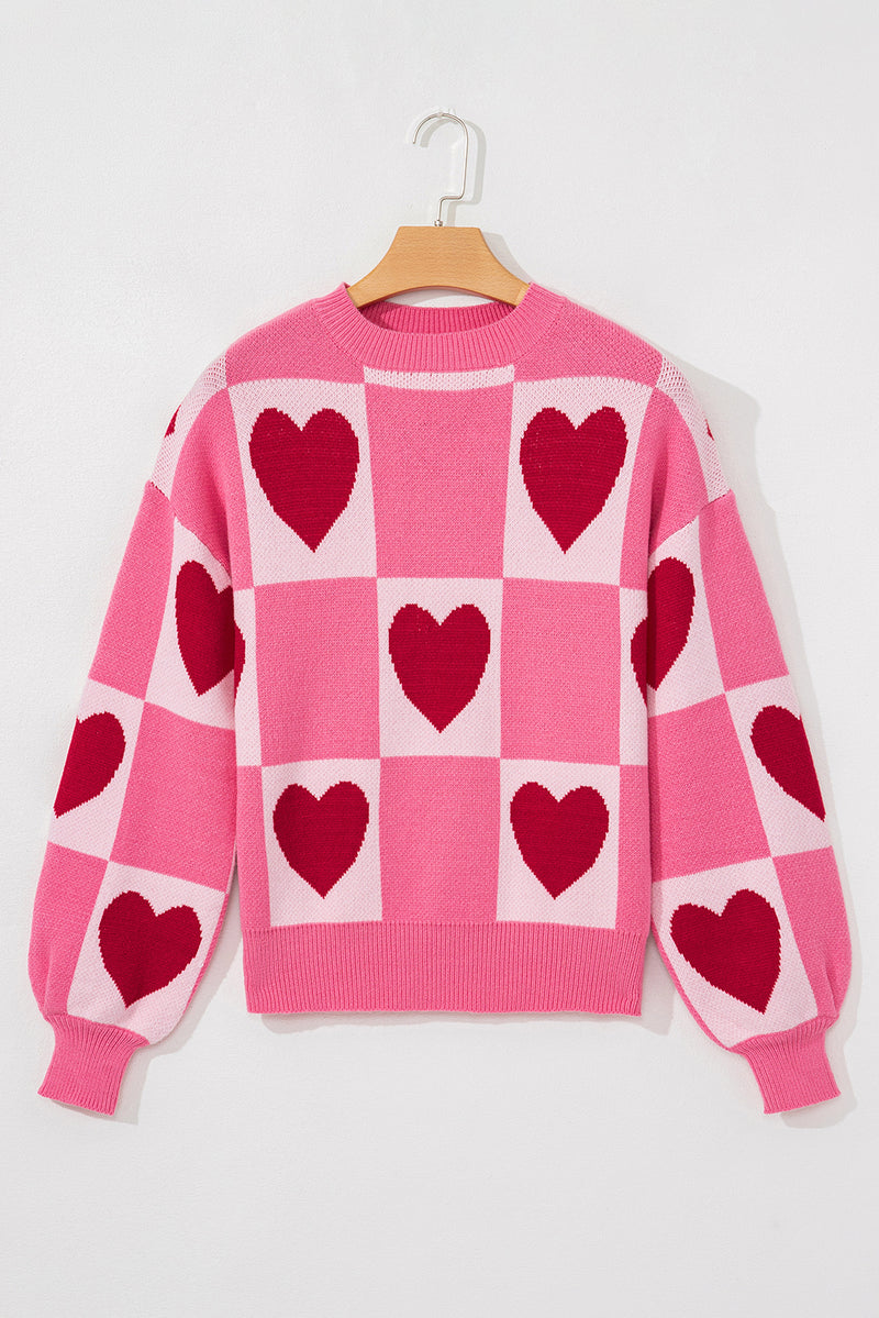 Love Heart Checkered Valentine Crew Neck Sweater