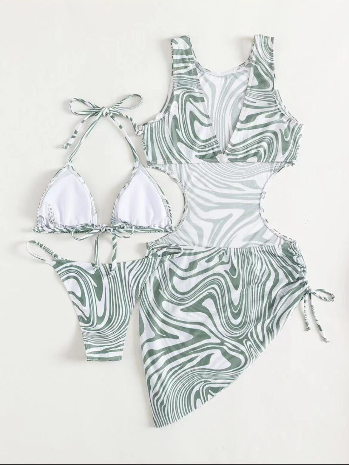 Bikini Three-piece Plant Flower Print Swimsuit