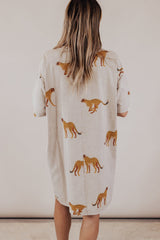 Plus Size Cheetah Print Side Pockets T Shirt Mini Dress
