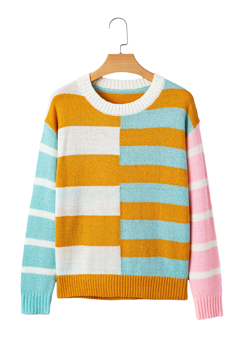 Color Block Striped Pullover Sweater