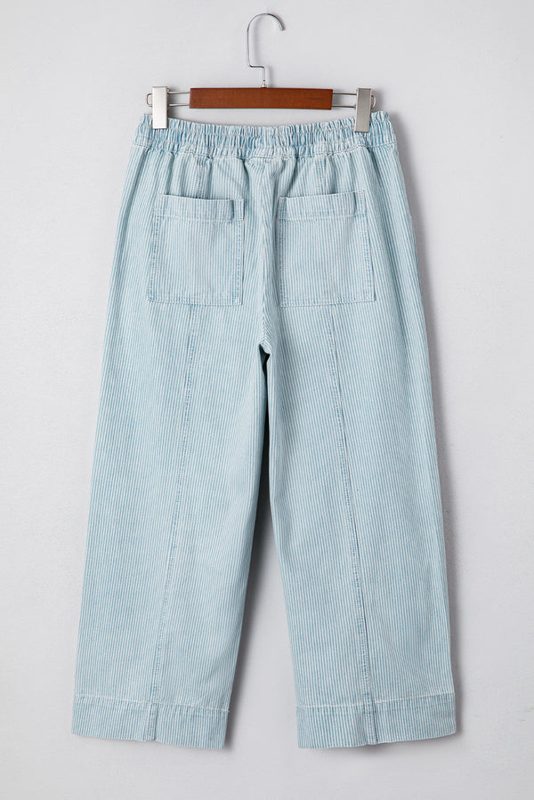 Stripe Mid Rise Drawstring Waist Jeans