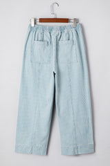 Stripe Mid Rise Drawstring Waist Jeans