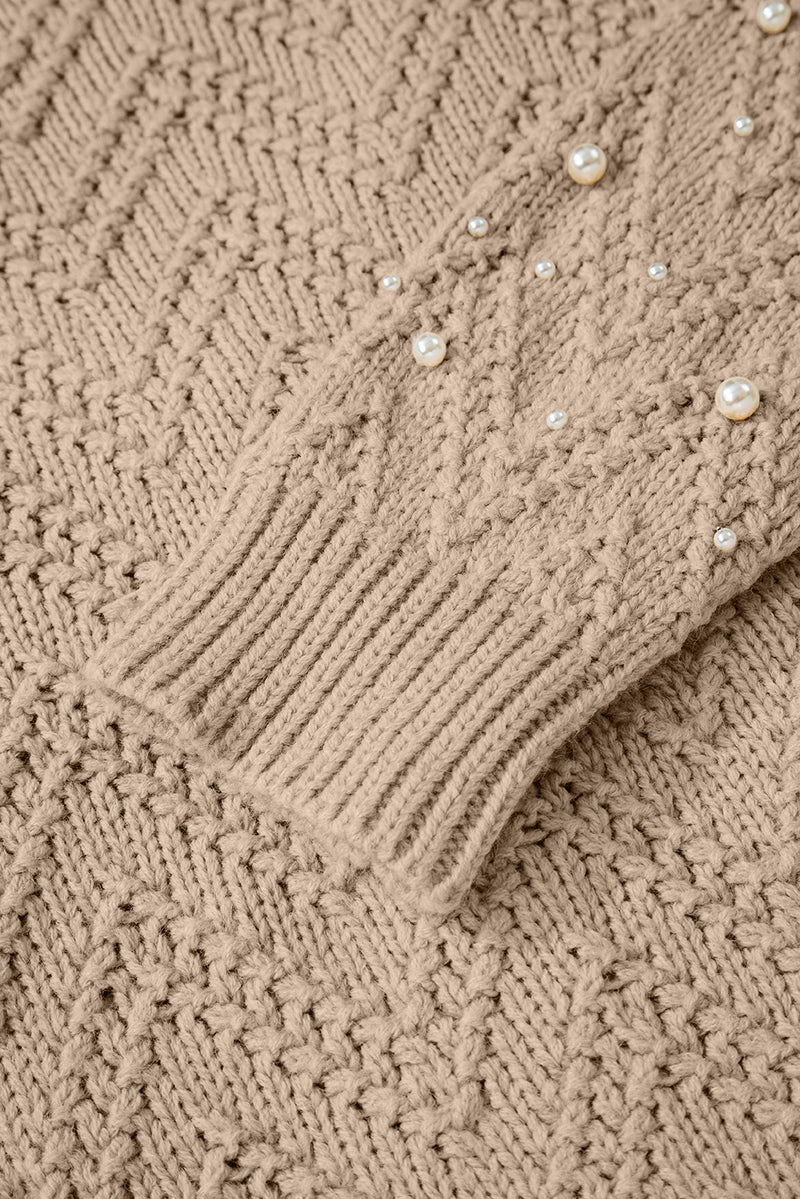 Pearl Embellished Button Front V Neck Sweater Cardigan