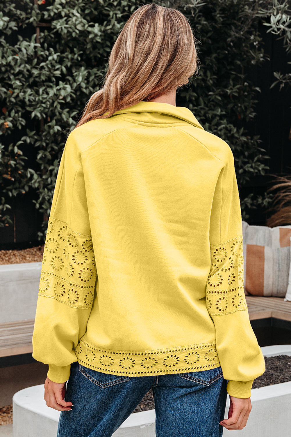 Embroidered Flower Patchwork Snap Buttons Pullover Sweatshirt