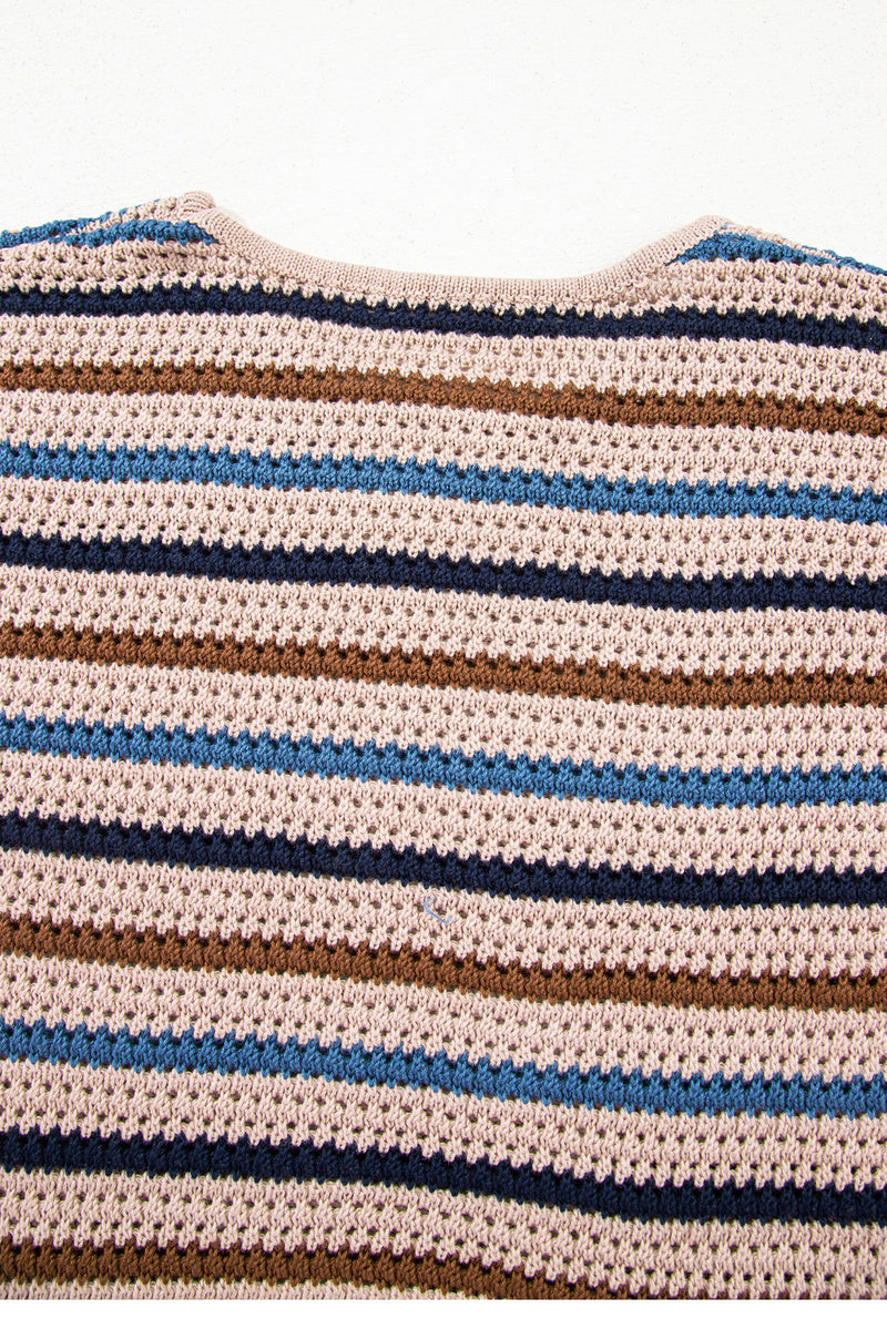 Multicolour Striped Knitted Drop Shoulder Round Neck Sweater