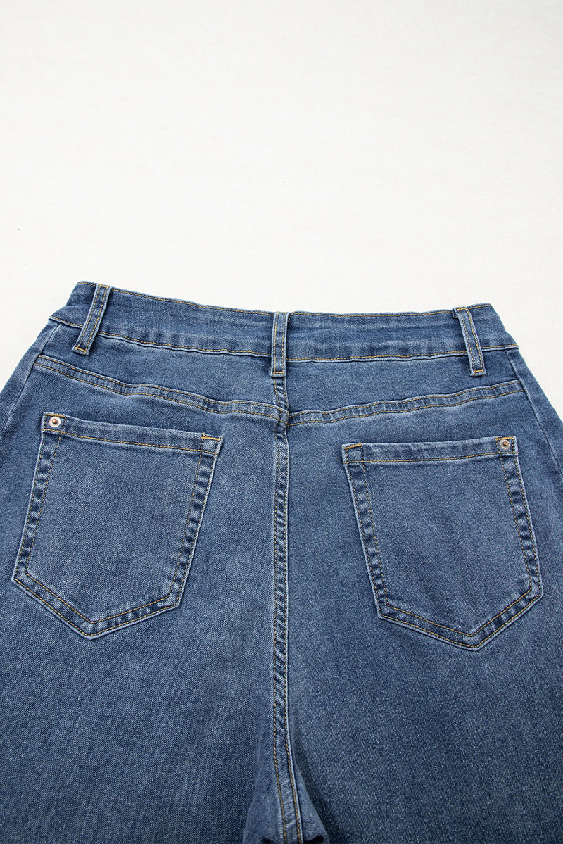 Stitched Raw Hem Wide Leg Loose Jeans
