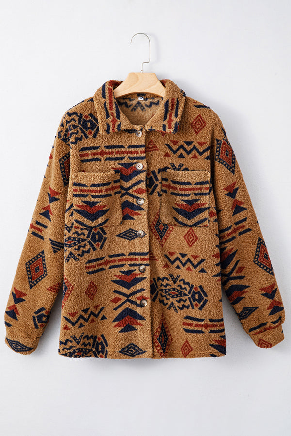 Western Aztec Pattern Fleece Shacket