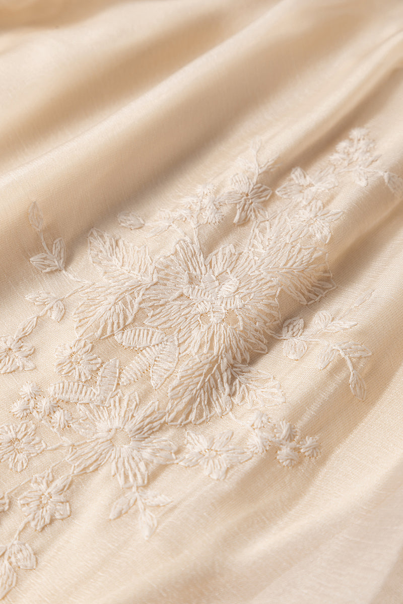 Embroidered Mesh Overlay Flowy Long Skirt